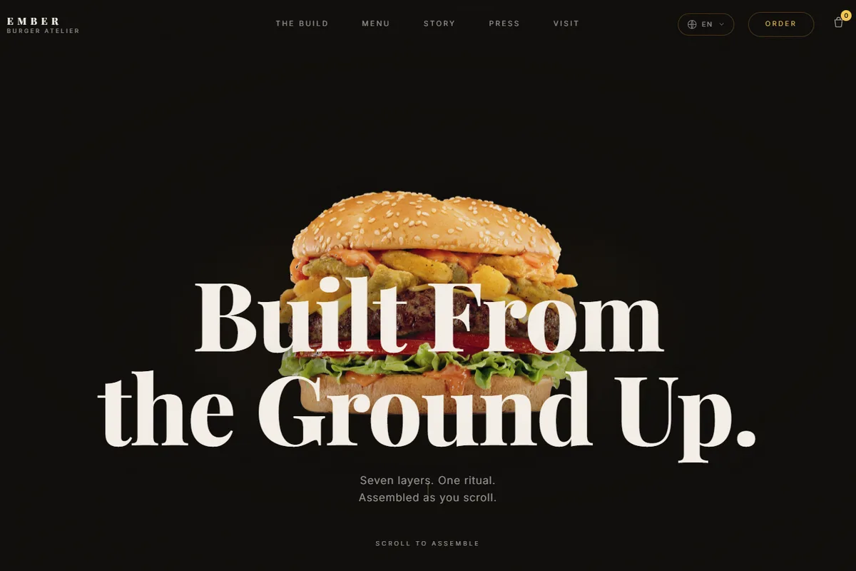 Burger layers floating apart in mid-air, ready to stack